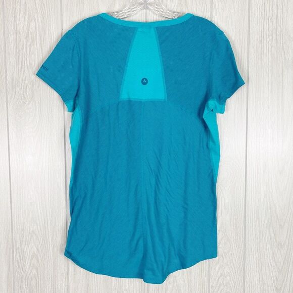 Marmot | Julie Short Sleeve Shirt In Aqua Stripe Size Large - Picture 2 of 8